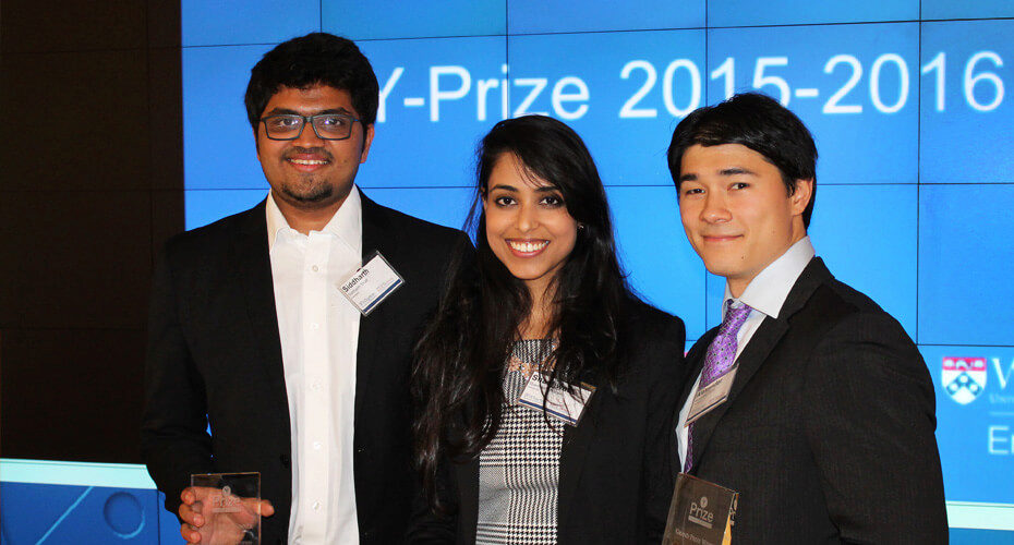 Y-Prize 2015-2016 winners Siddharth Shah, Shashwata Narain, and Alexander David.