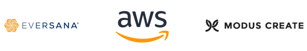 pharma event logos Logos of Eversana, AWS, and Modus Create are shown side by side.