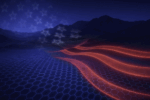 Stylized depiction of the American flag with glowing red stripes and star patterns against a dark, mountainous landscape.